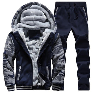 Tracksuit Men Sporting Fleece Thick Hooded Brand-Clothing Casual Track Suit Men Jacket+Pant Warm Fur Inside Winter Sweatshirt